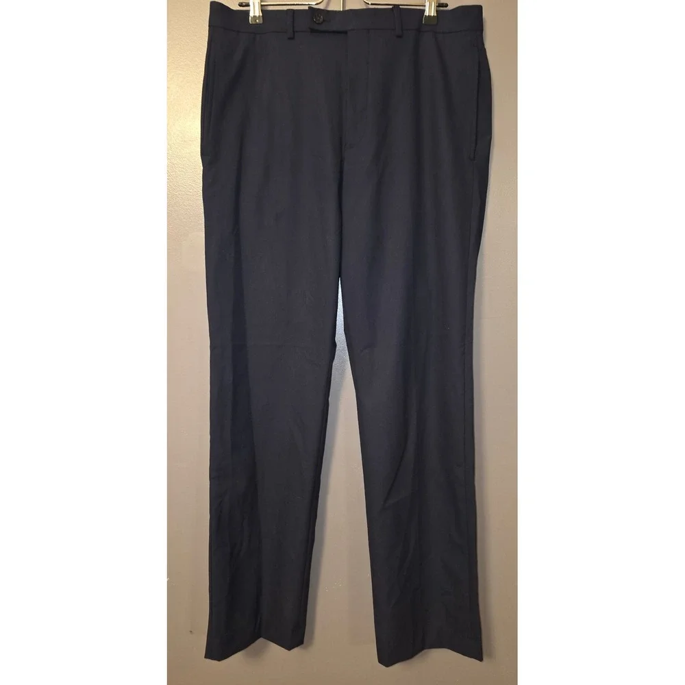 Lauren Ralph Lauren Mens Navy Blue Stretch Dress Pants 33W x 32L Flat Front